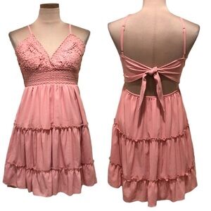 Francesca’s Collection Ecowish Mini Dress Small Pink Floral Lace Cutout Back